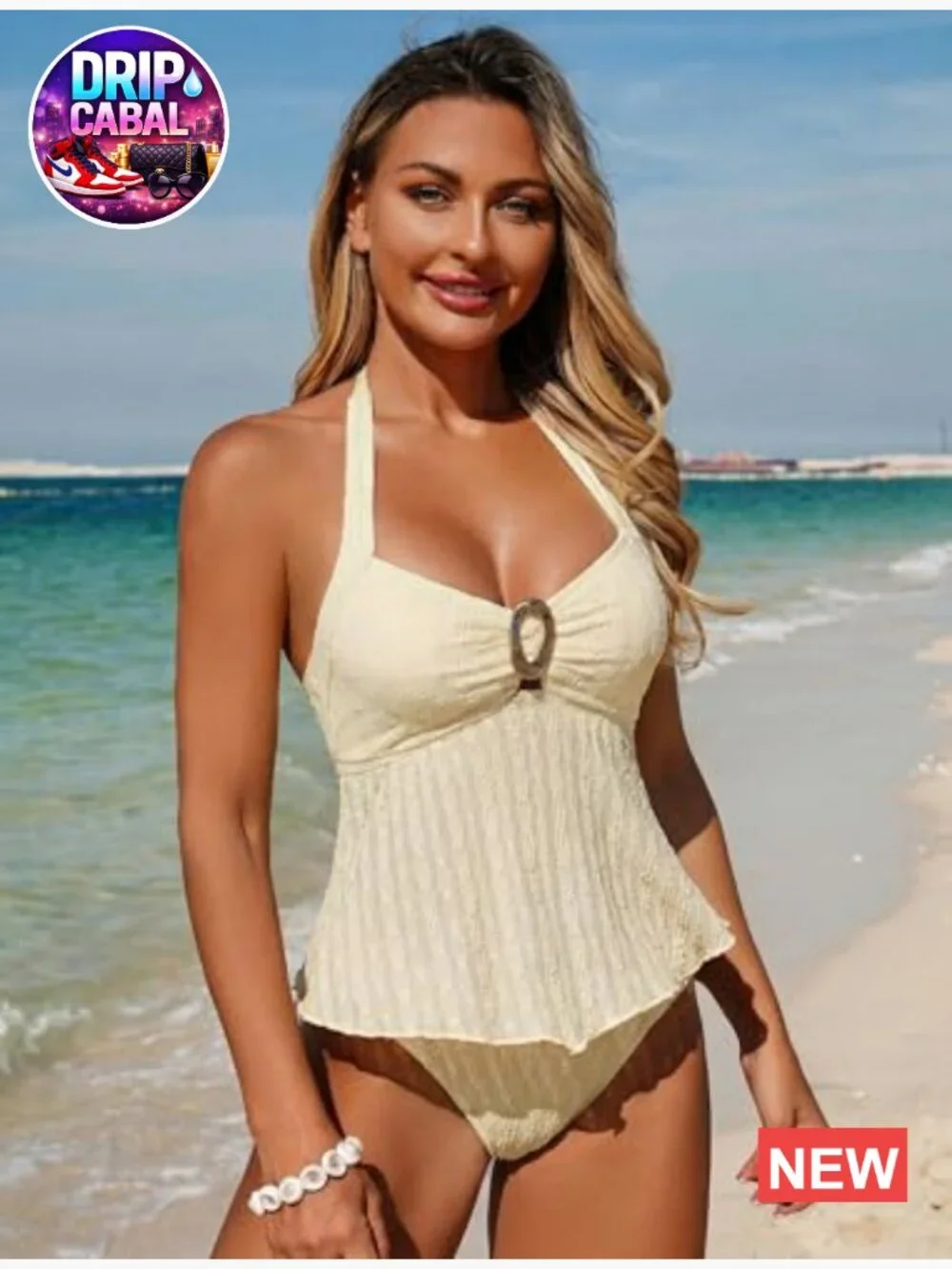 Halter Tankini Set with Lace O-Ring Cutout Tummy Control Two Piece Swimwear